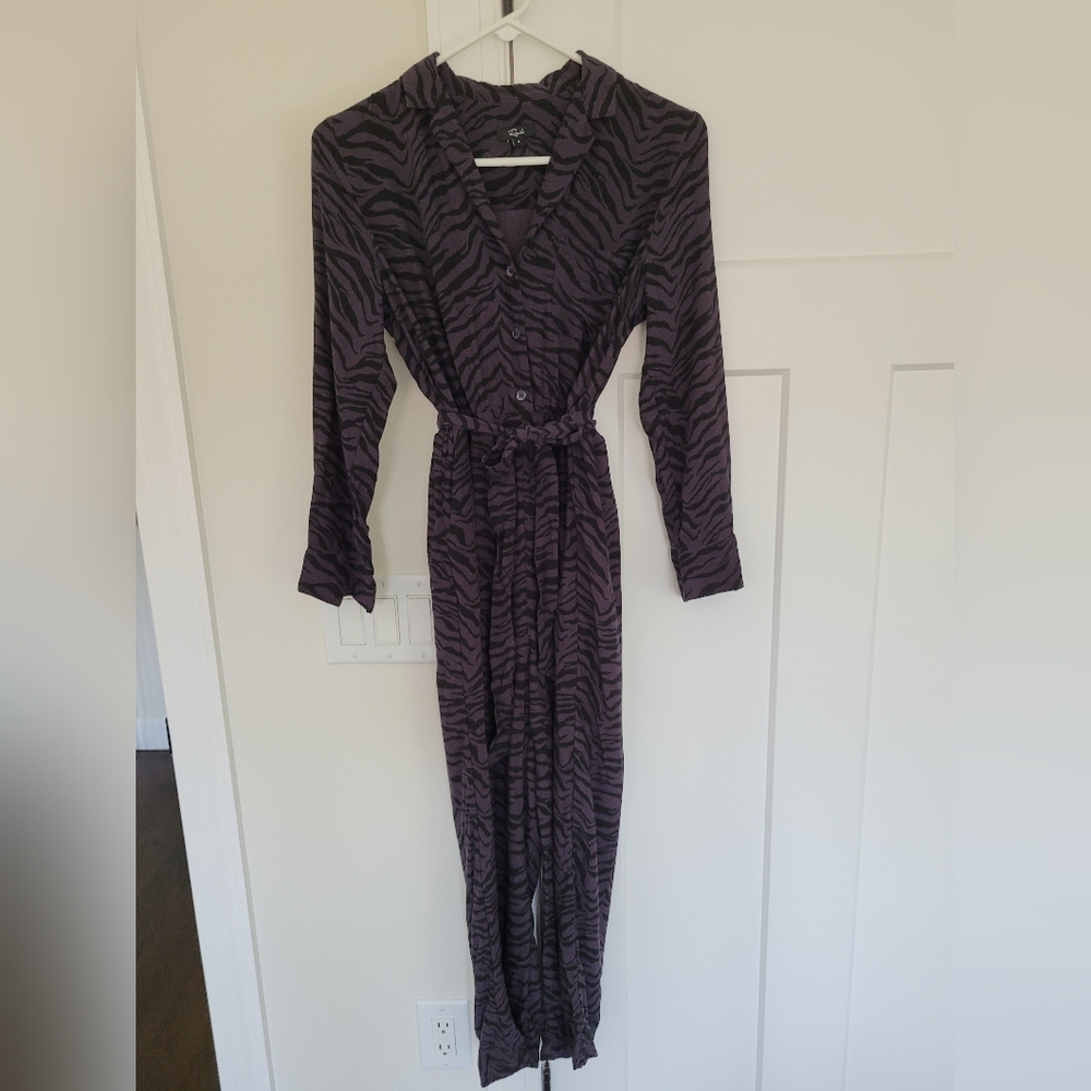 Rails Jumpsuit Callen Wide Leg Charcoal Gray Tiger Stripe Button Front S… - Picture 11 of 12
